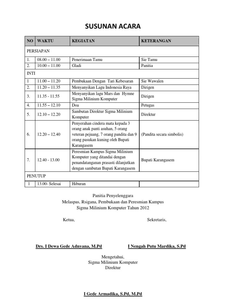 Susunan Acara Baksos - Lektur Indo