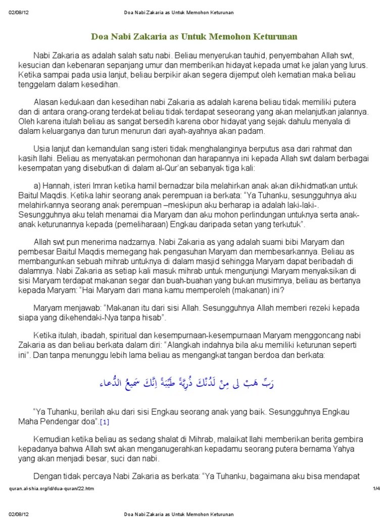 Doa Nabi Zakaria Meminta Keturunan – akuberdoa