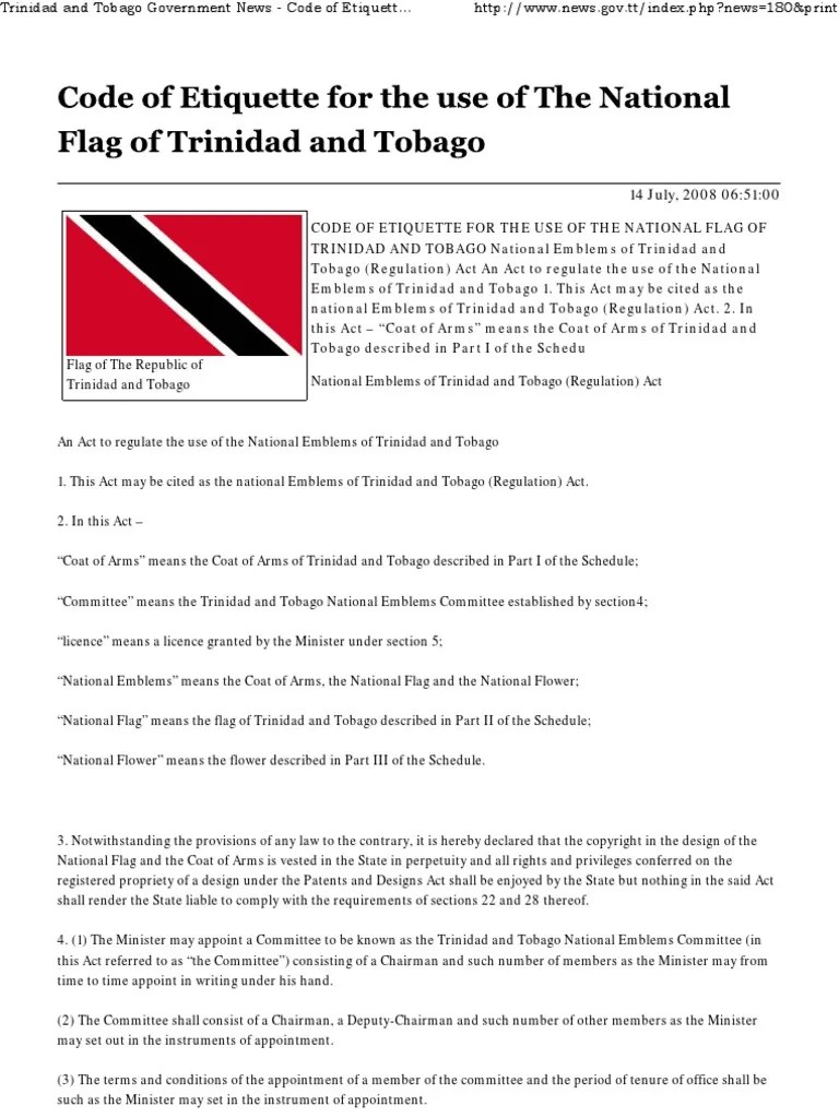 Code of Etiquette For The Use of The National Flag of Trinidad and