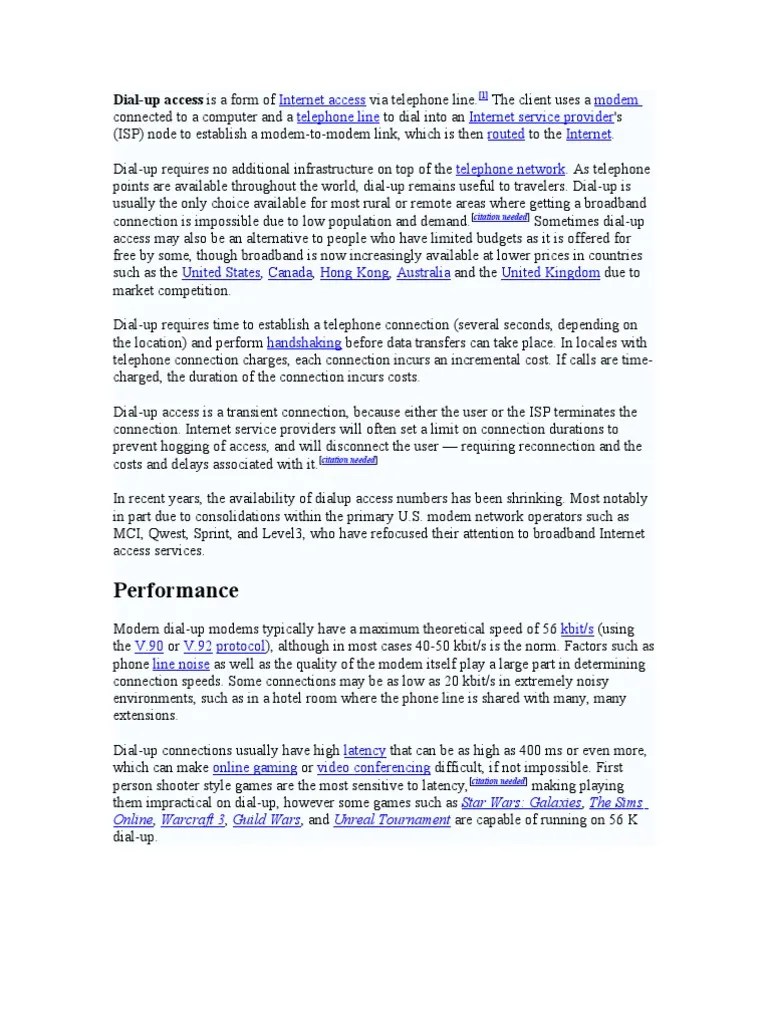 Performance Access Modem Telephone Line Service