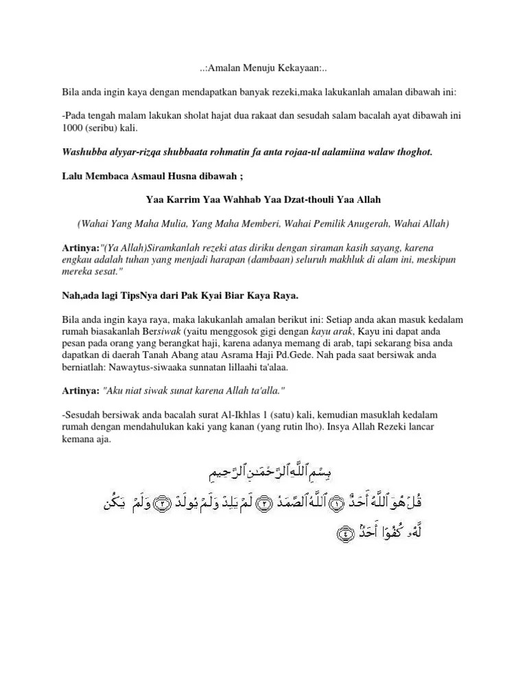 Amalan Menuju Kekayaan | PDF