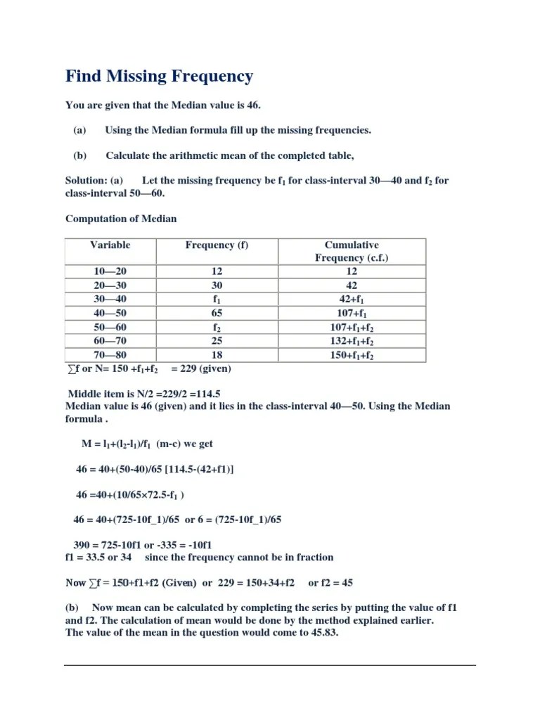 Find Missing Frequency Arithmetic Mean Median