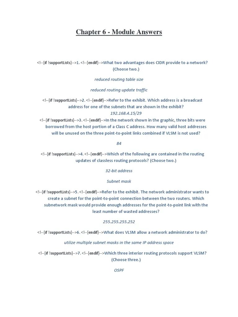Chapter 6 Correct Answers | PDF | Routing | Internet Architecture