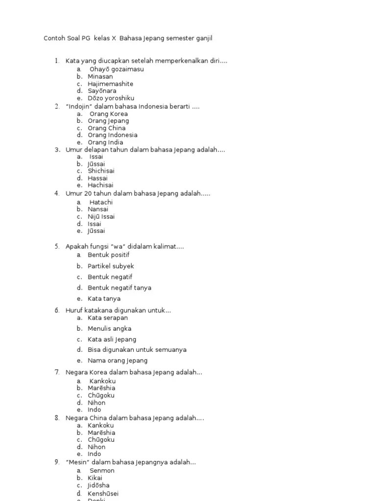 Contoh Soal Bahasa Jepang Kelas X
