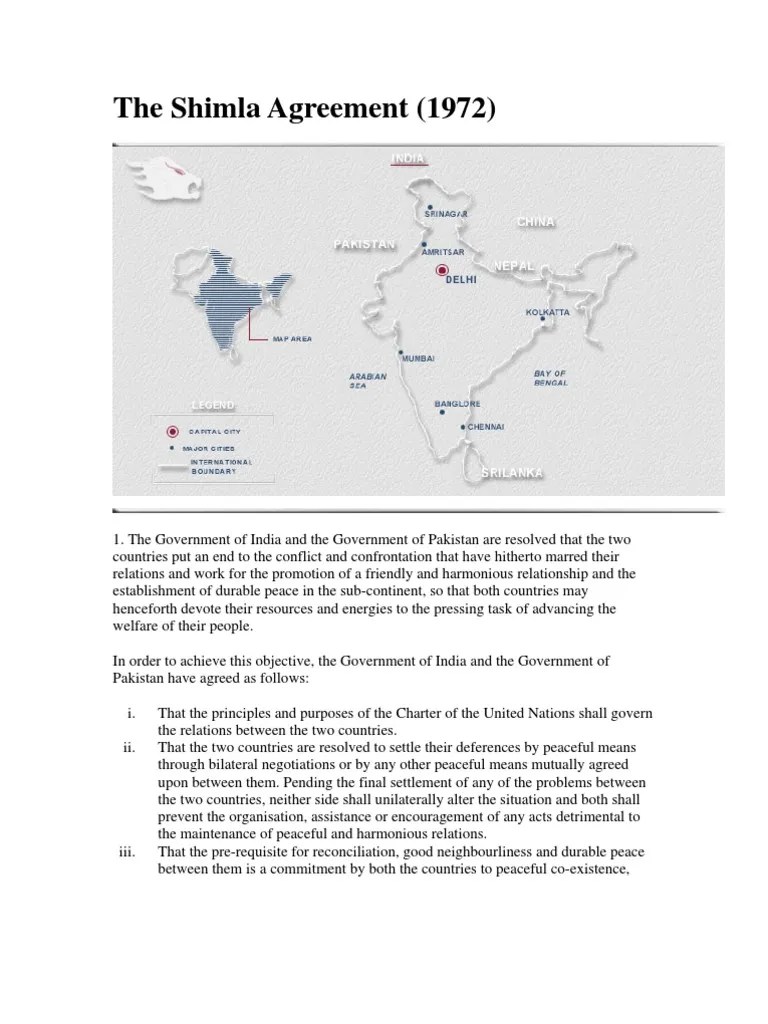 The Shimla Agreement 1972 PDF Pakistan Sovereignty