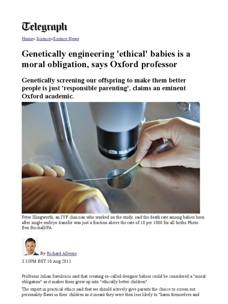 Engineering 'Ethical' Babies is a Moral Obligation, Says