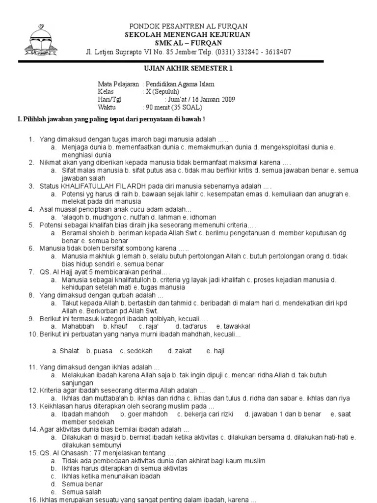 Soal Hots Sma Pai Kelas X Busana Muslim