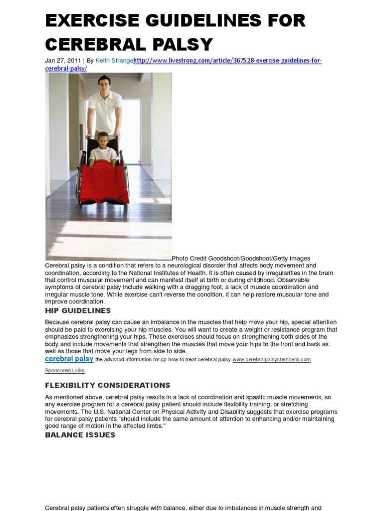 Exercise Guidelines for Cerebral Palsy Cerebral Palsy Weight Training