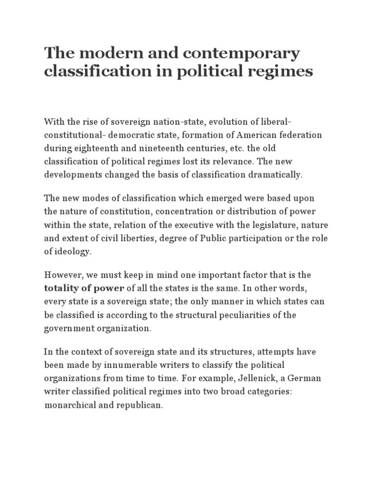 A Comprehensive Review of Modern Classifications of Political Regimes PDF Forms Of