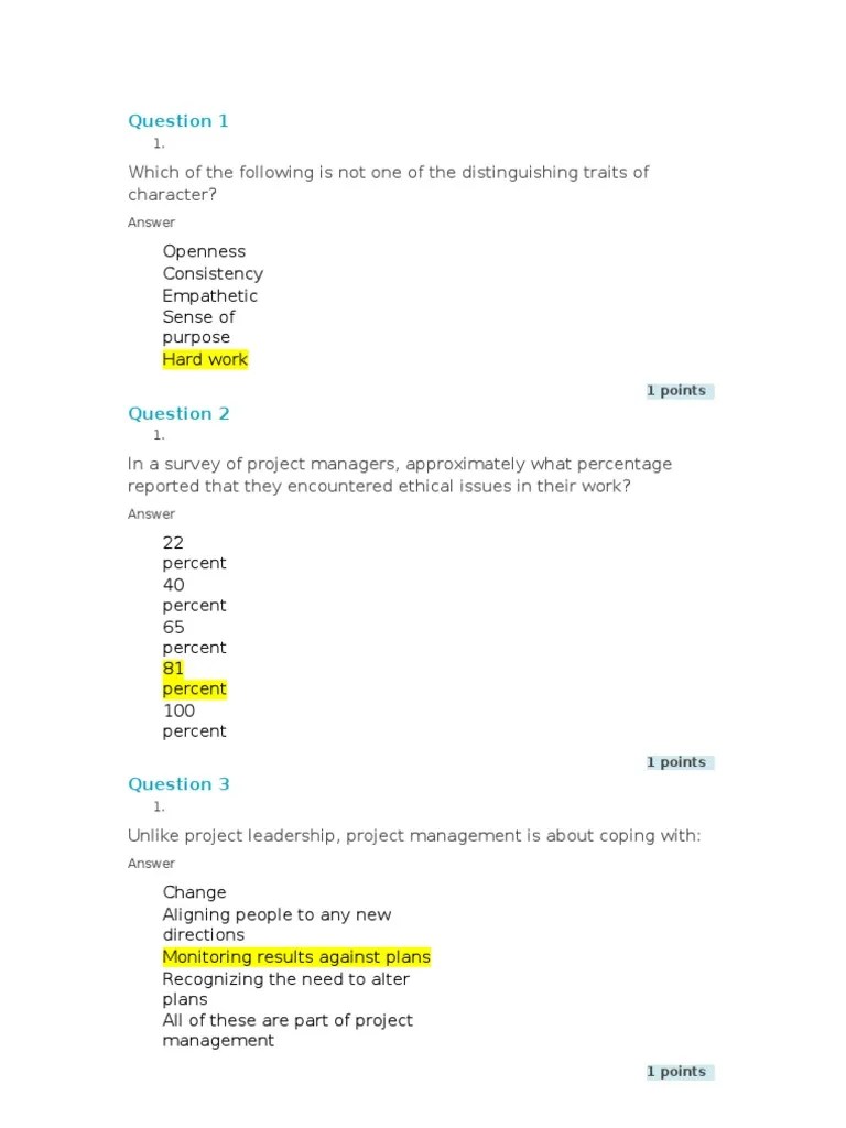 Project management chapter10 quiz Project Management Leadership