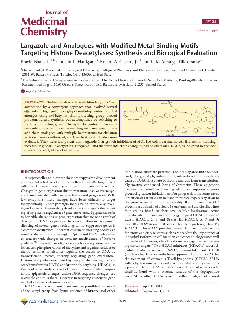 24. Journal of Medicinal Chemistry (2011), 54, 74537463