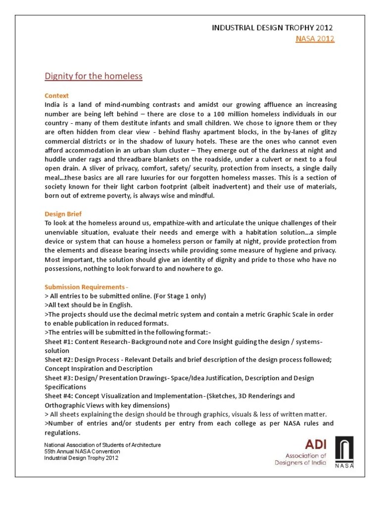 Product Design Brief FINAL 2012 Homelessness Portable Document Format