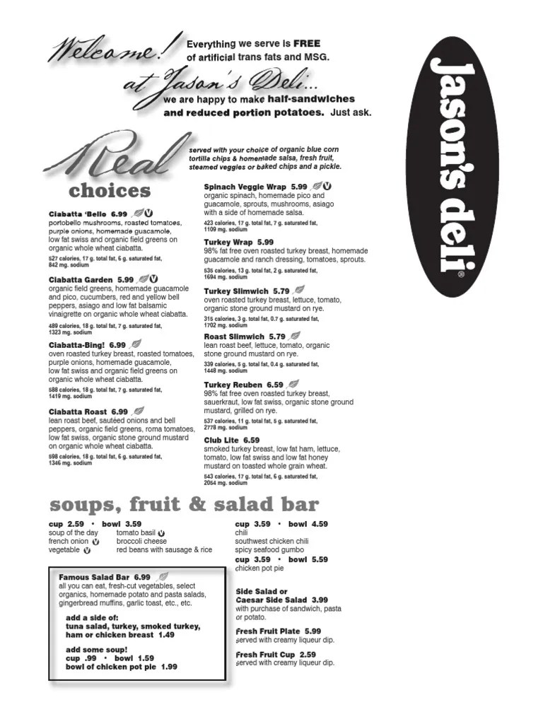 Jason Deli Menu Potato Chip Salad Prueba gratuita de 30 días Scribd