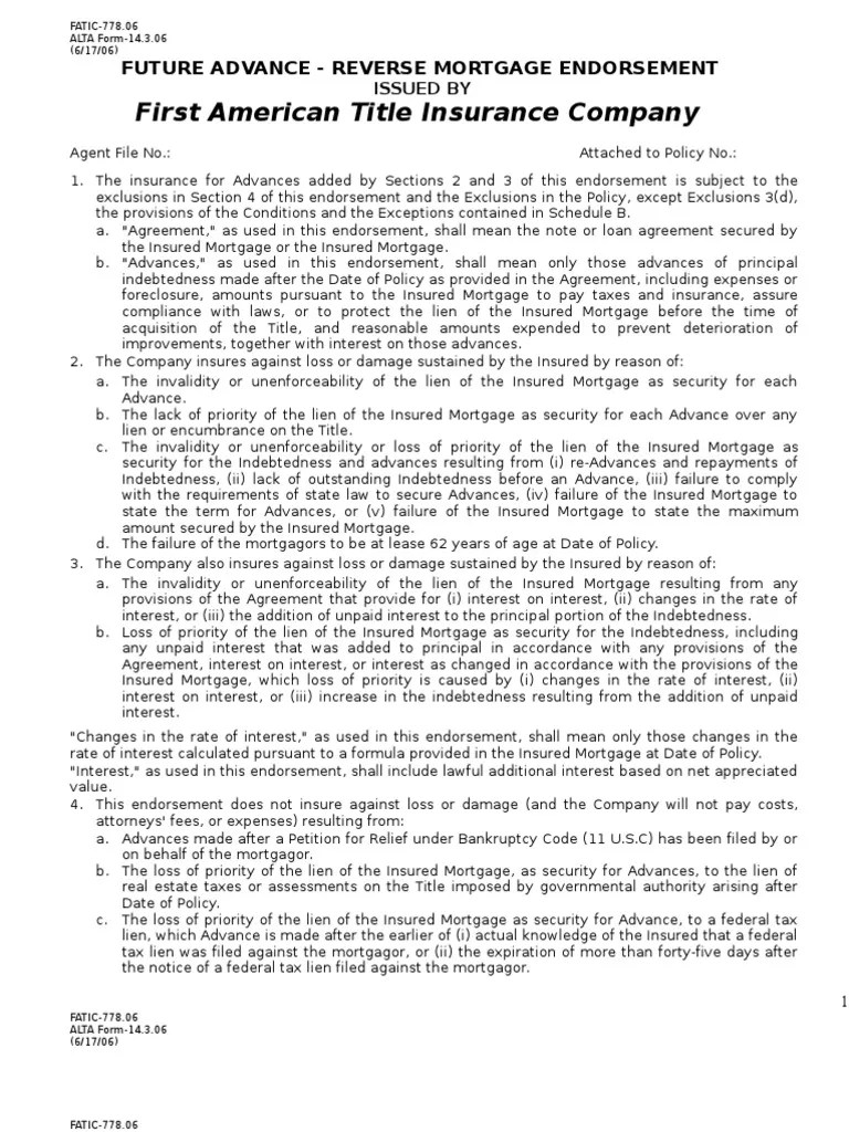 06ALTA Form 14 3Future AdvanceReverse Mortgage End Question