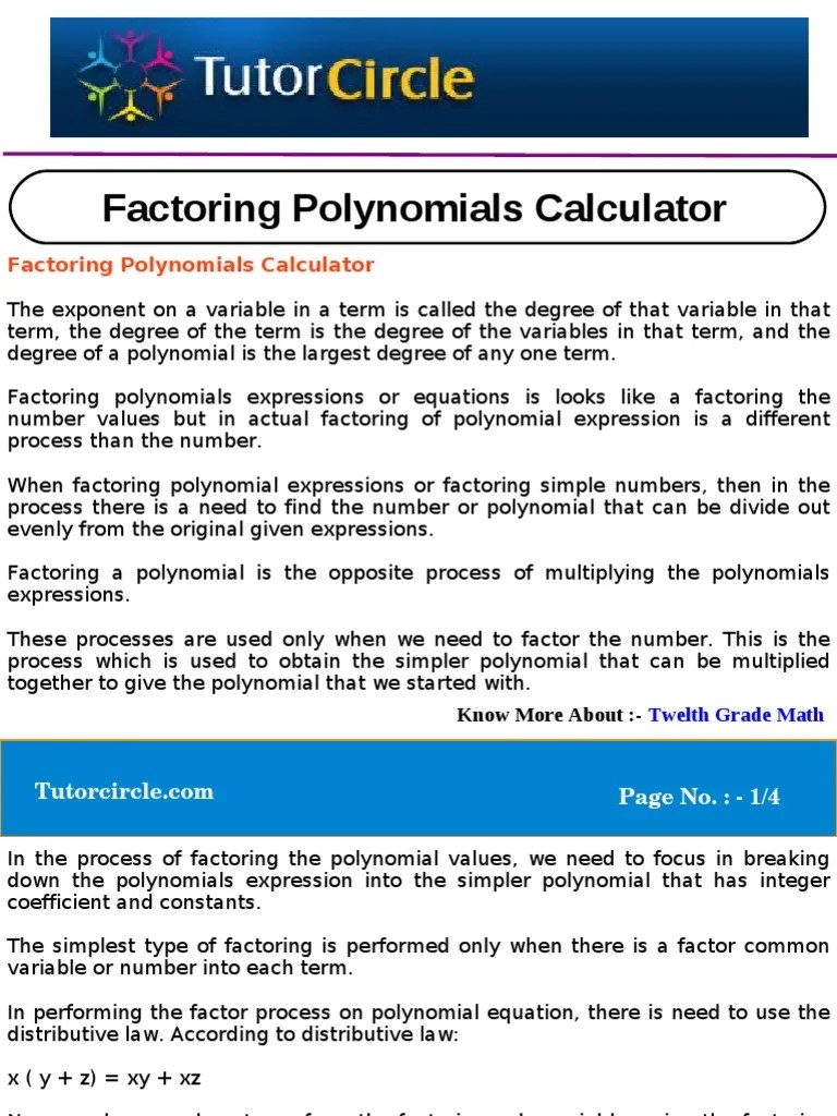 Factoring Polynomials Calculator Factorization (27 views)