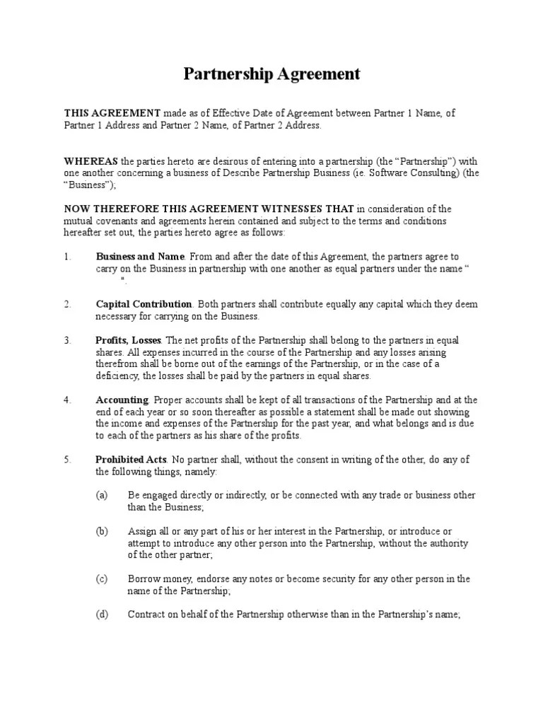 Partnership Agreement (Short Form) Partnership Promissory Note