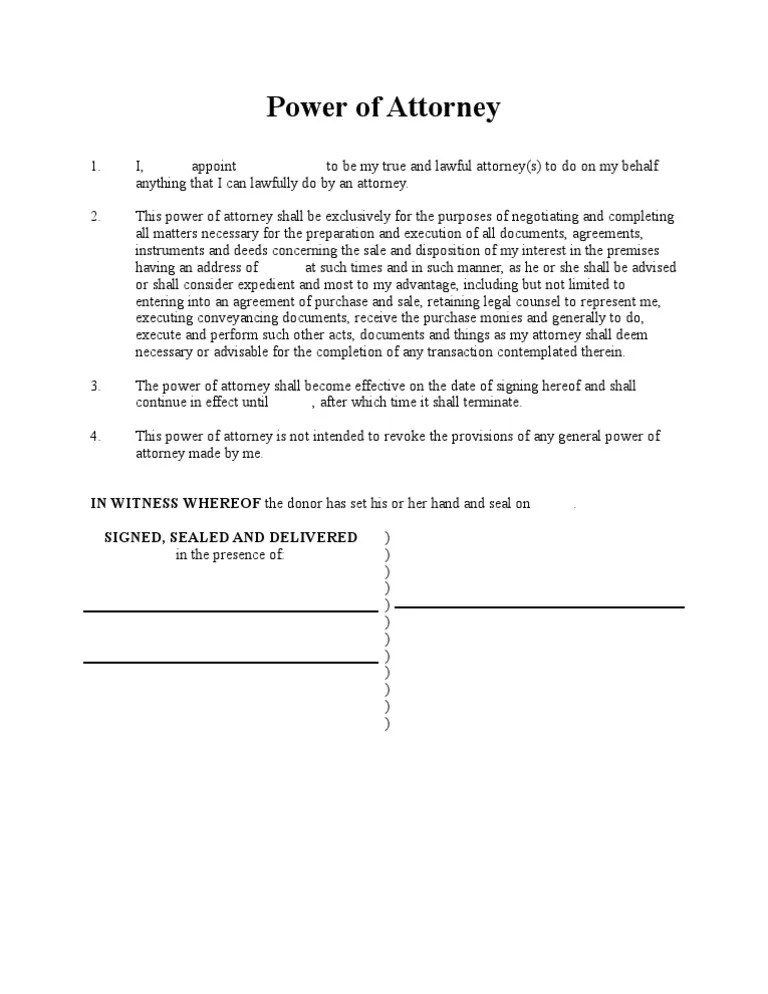 Power of Attorney (Sale of Property)