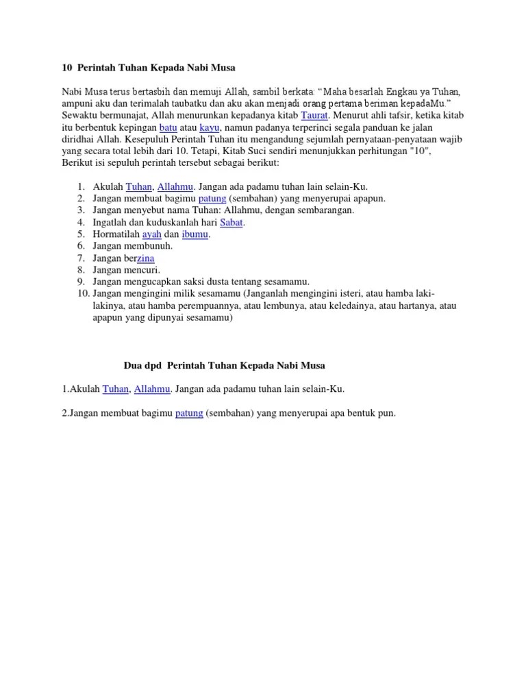 10 Perintah Tuhan Kepada Nabi Musa | PDF