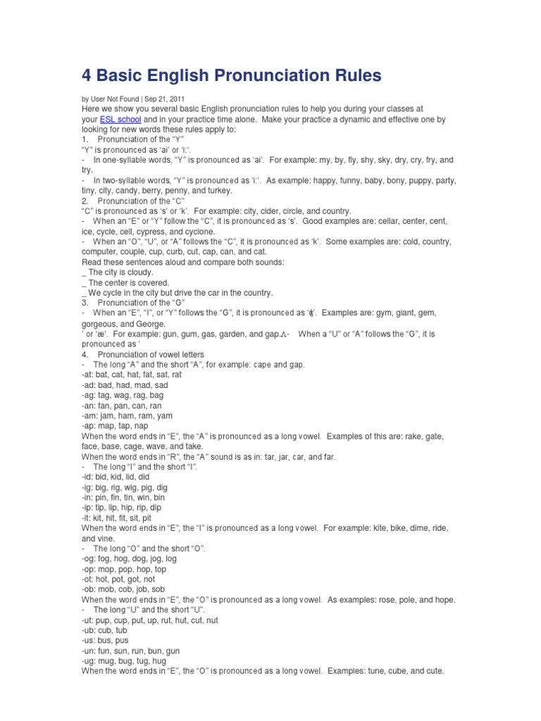 4 Basic English Pronunciation Rules Consonant Orthography