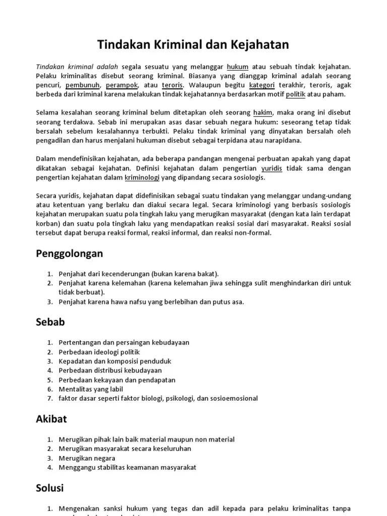 Tindakan Kriminal Dan Kejahatan
