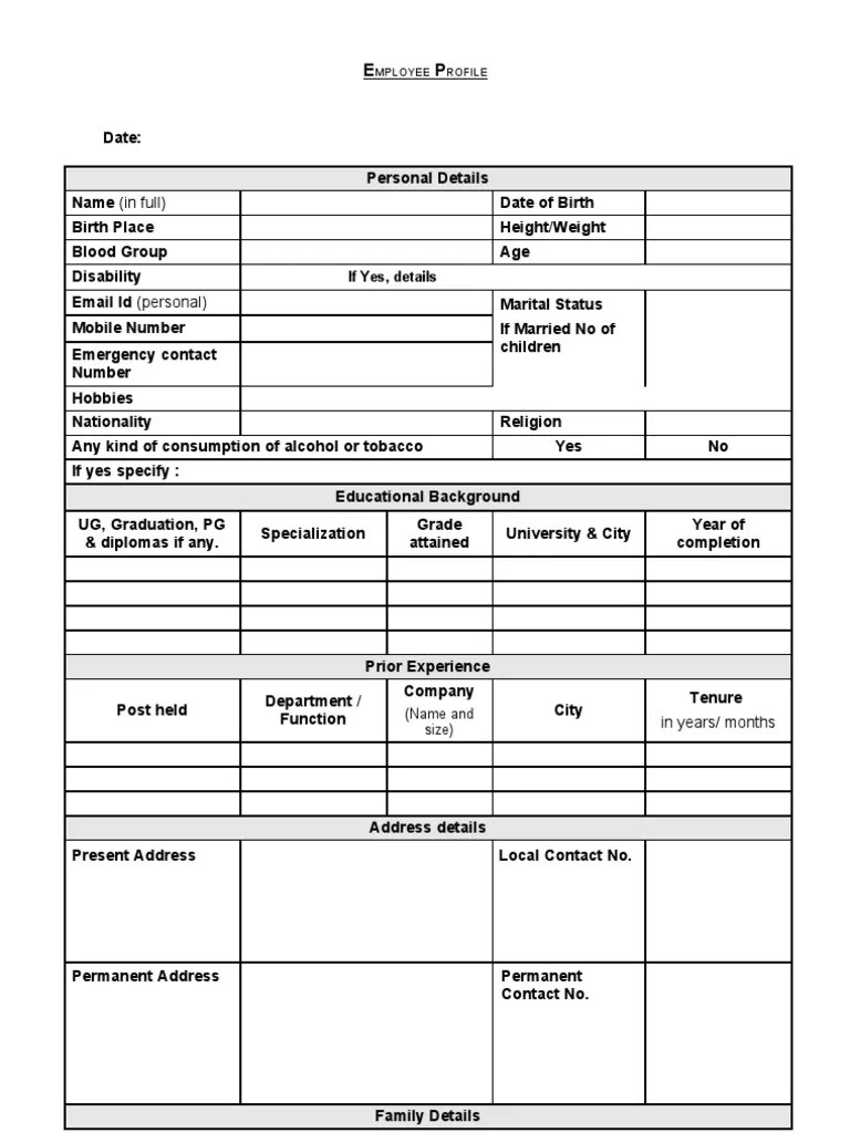 Employee Joining Form PDF