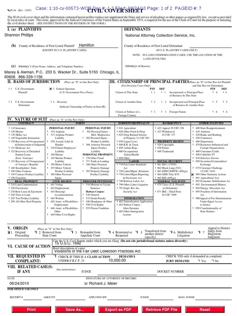 Phillips v NACS National Attorney Collection Services Inc FDCPA Civil