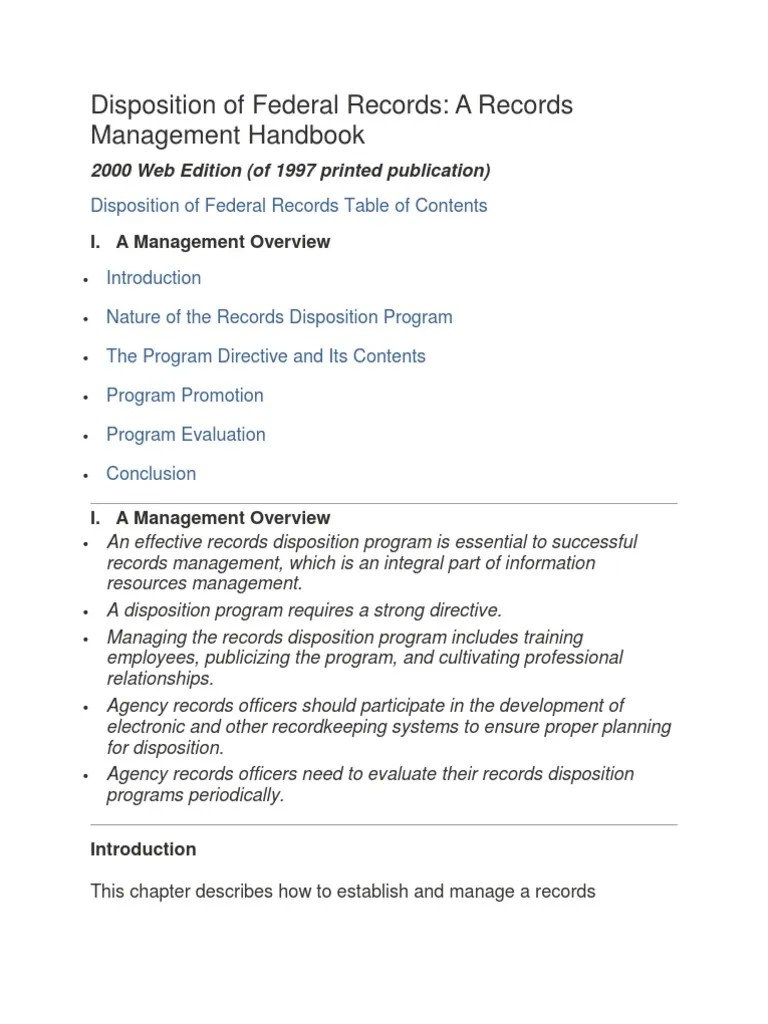 Disposition of Federal Records Records Management National Archives