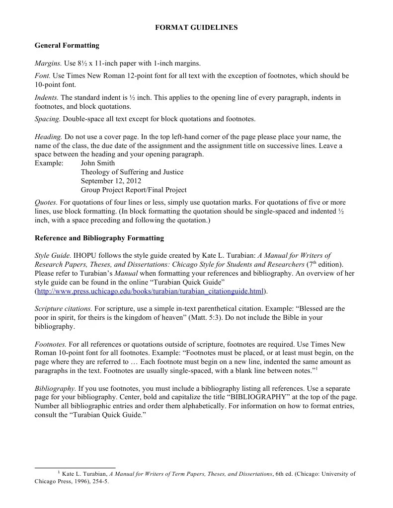 turabian format guidelines sheet A Manual For Writers Of Research