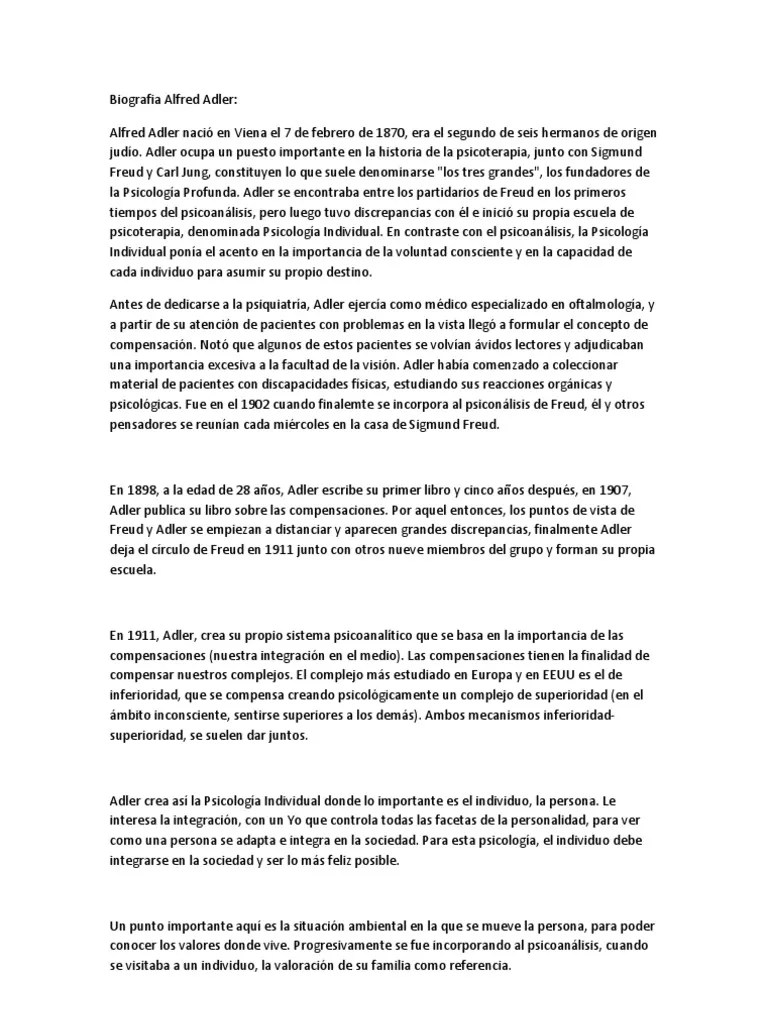 Biografia Alfred Adler Sigmund Freud PsicoanÃ¡lisis