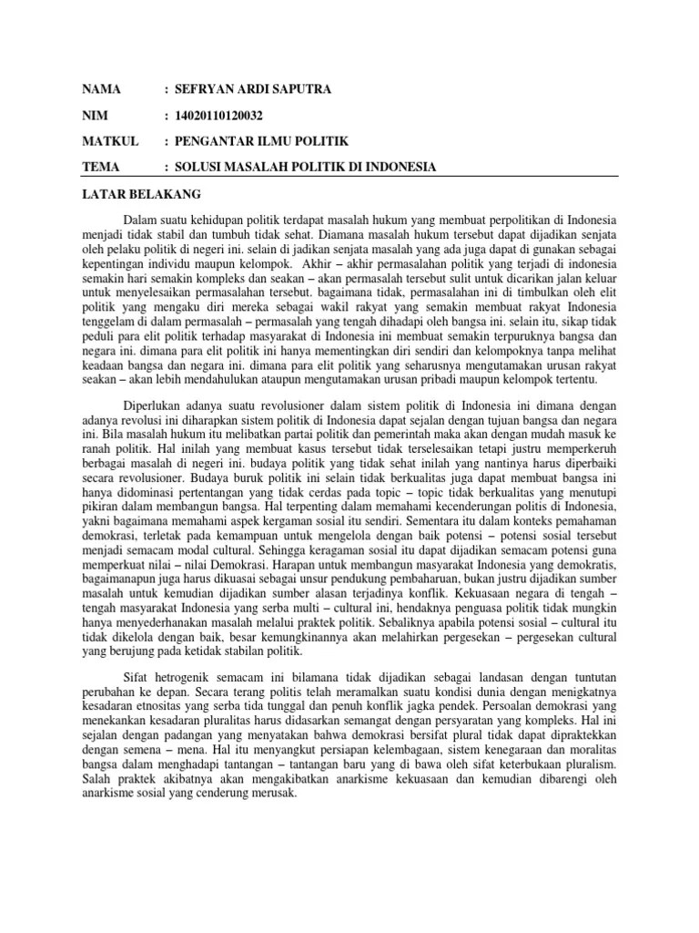Solusi Permasalah Politik Di Indonesia ( Tugas Pengantar Ilmu Politik )