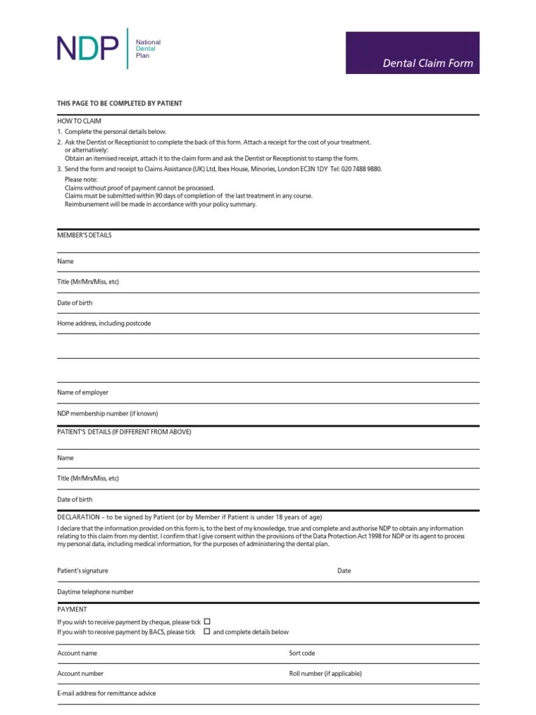 Dental Claim Form PDF Dentistry Mouth
