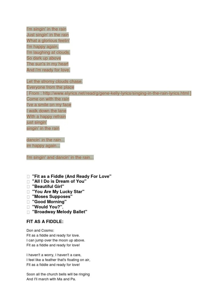 Good Morning Lyrics Singing In The Rain LyricsWalls