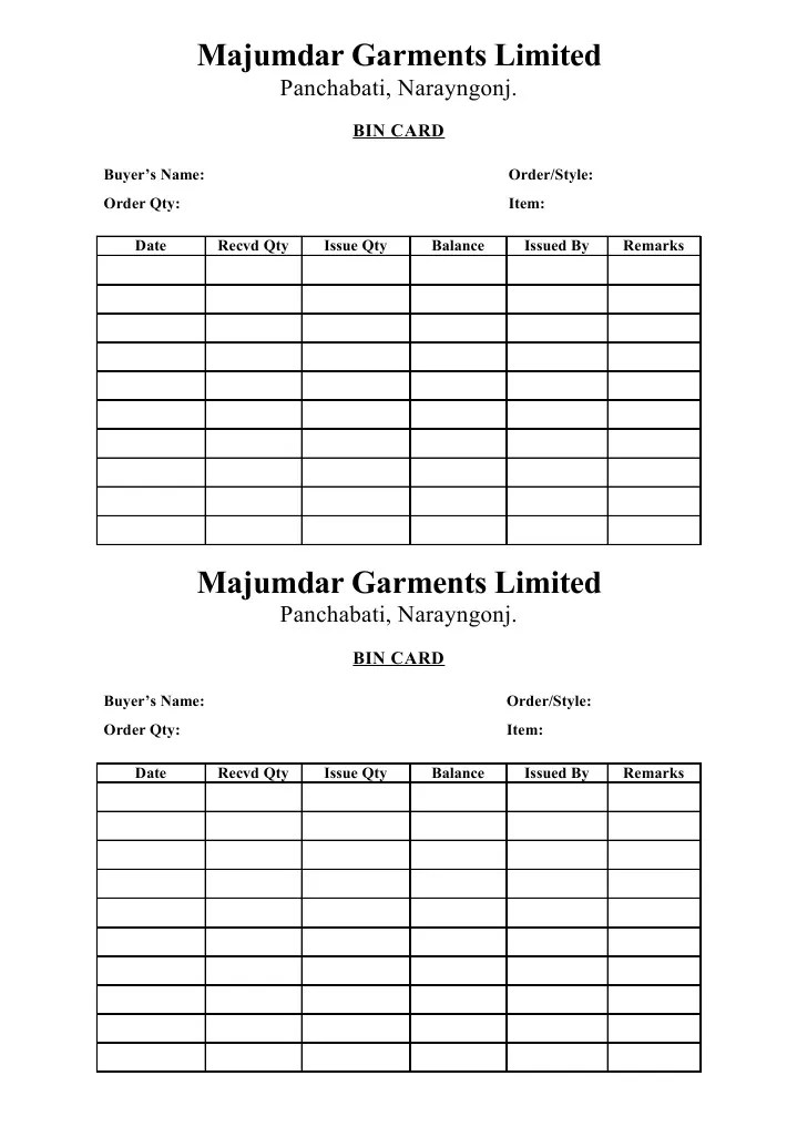 BIN Card PDF