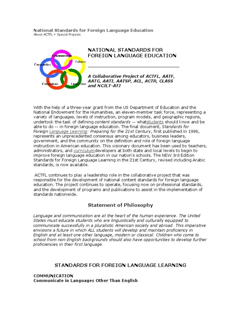 National Standards For Foreign Language Education PDF Foreign