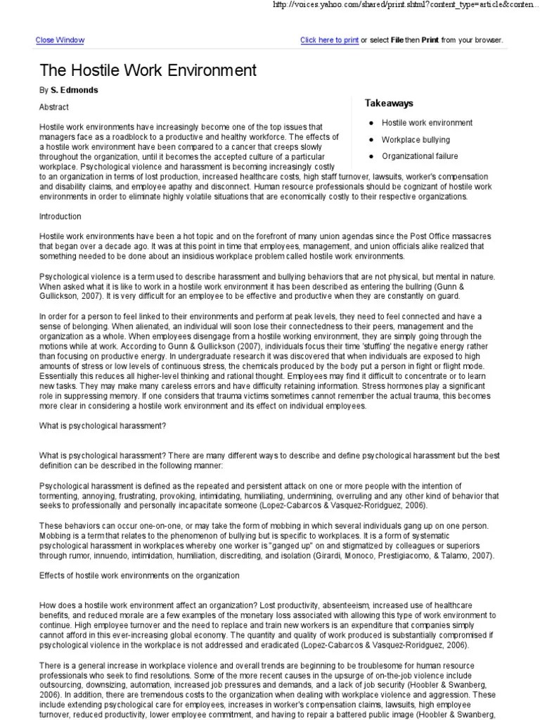 Hostile Work Environment PDF Sexual Harassment Harassment