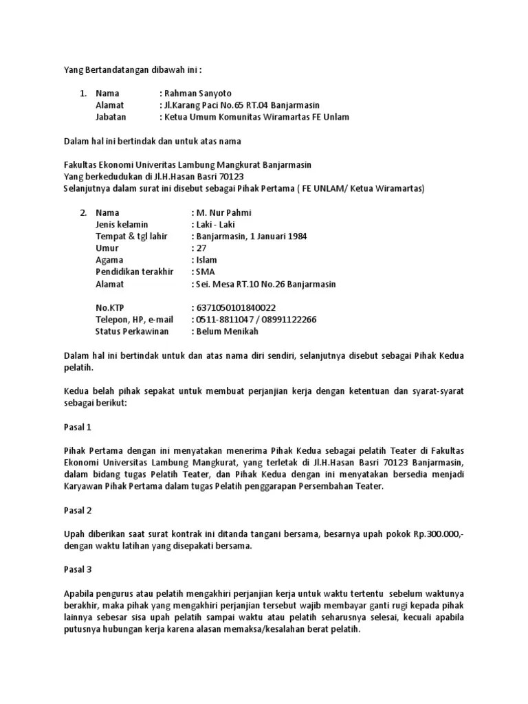 contoh surat kontrak