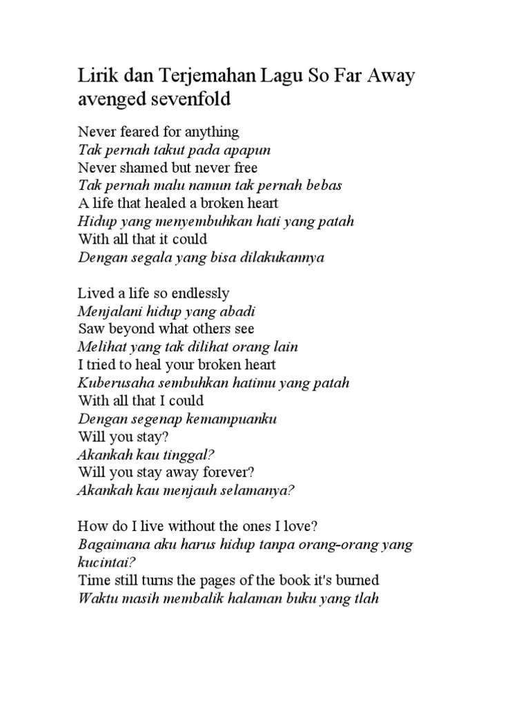 Terjemahan Dan Lirik Lagu Avenged Sevenfold So Far Away | PDF