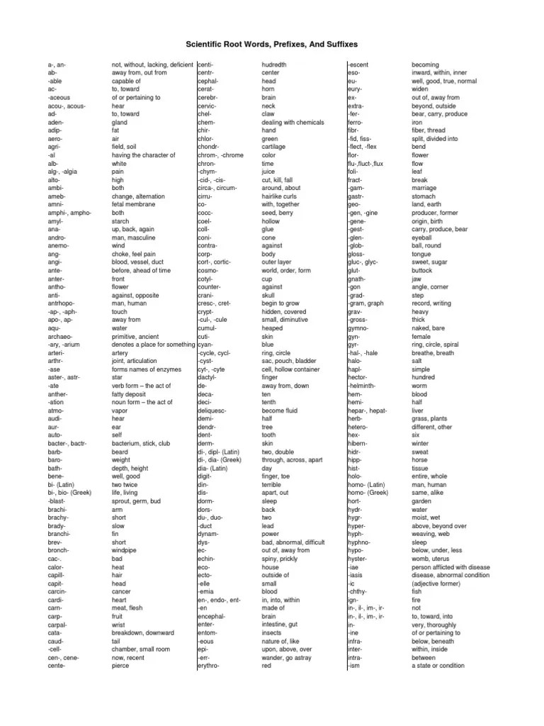 Prefixes and Suffixes Gastrointestinal Tract Uterus