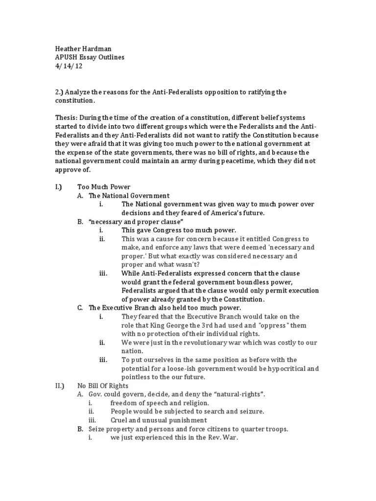 APUSH Outlines Slavery Necessary And Proper Clause