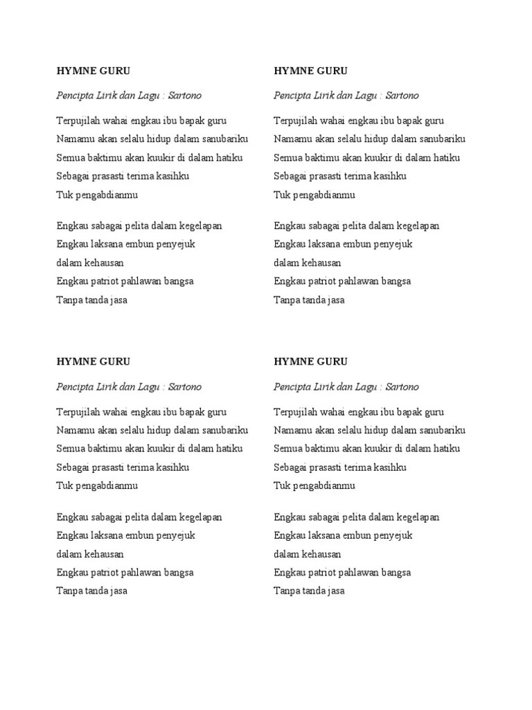 Lagu Terpujilah Wahai Engkau Ibu Bapak Guru Seputaran Guru