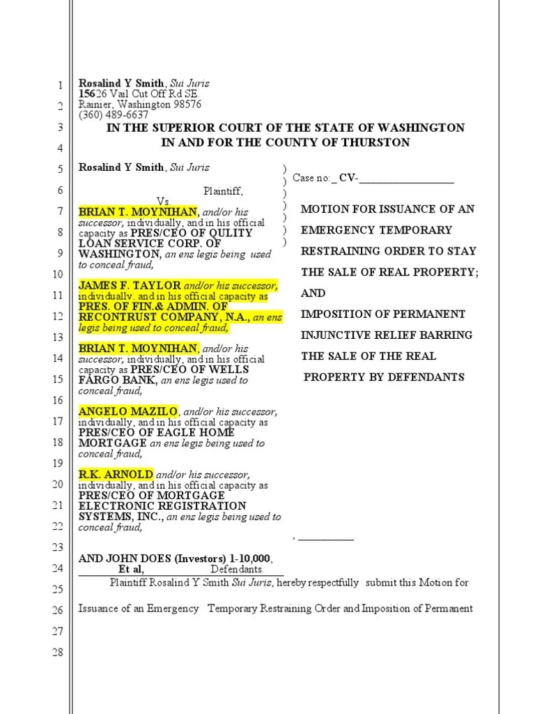 Foreclosure Temp Restraining Order PDF Federal Rules Of Civil