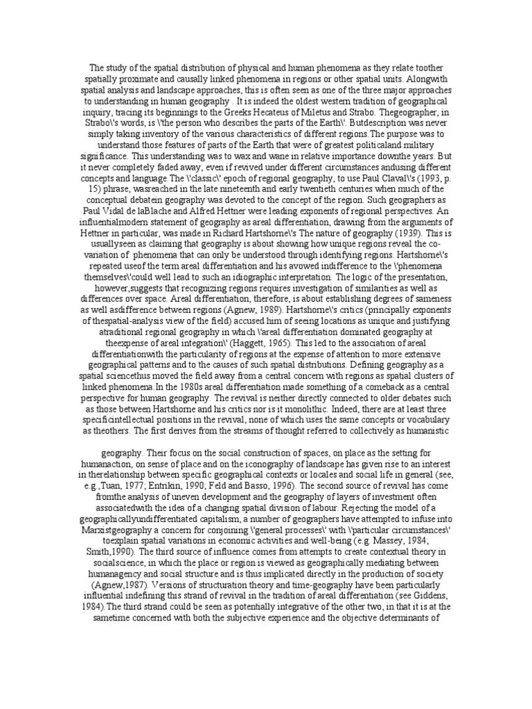 Areal Differentiation PDF Geography Concept