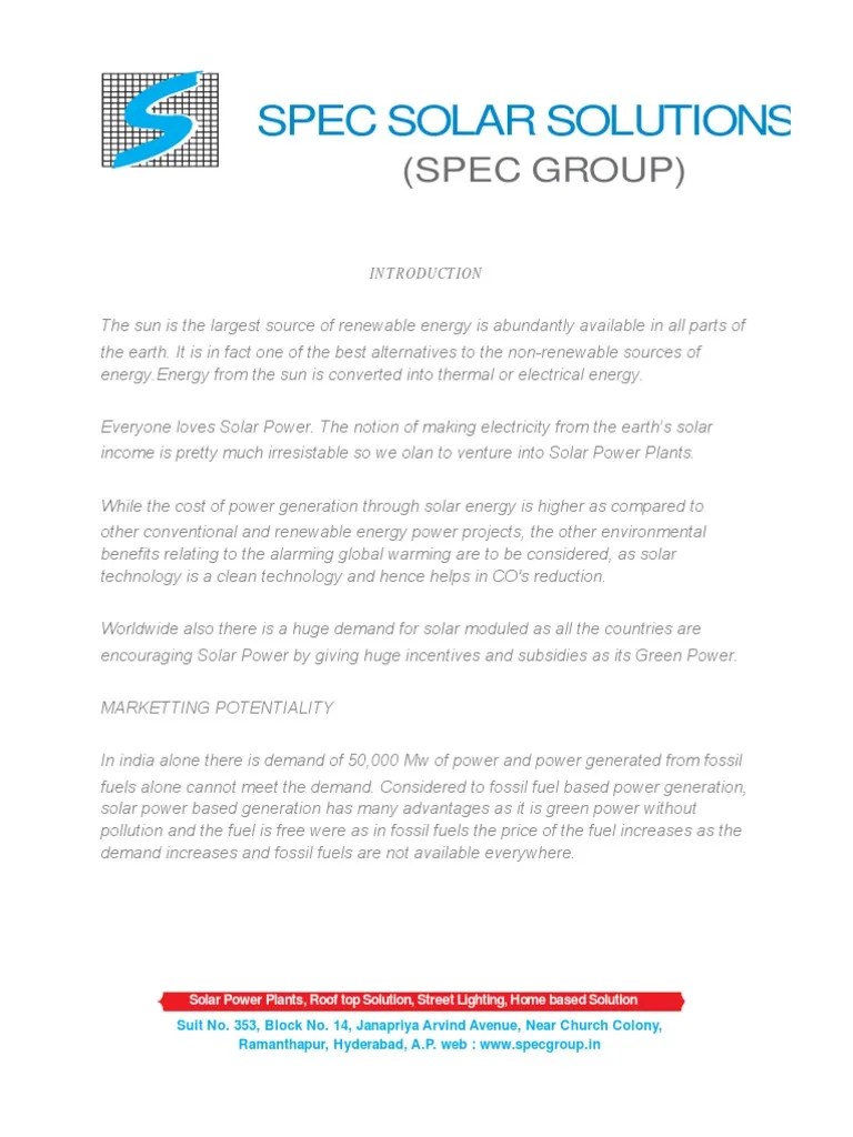 20 MW Solar Plant Proposal Solar Power Sustainable Energy