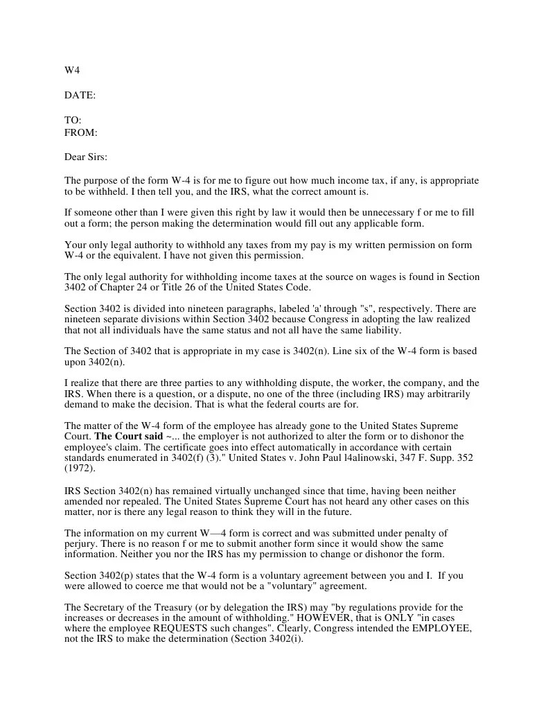 W4 Response Letter Irs Tax Forms Withholding Tax Free 30day