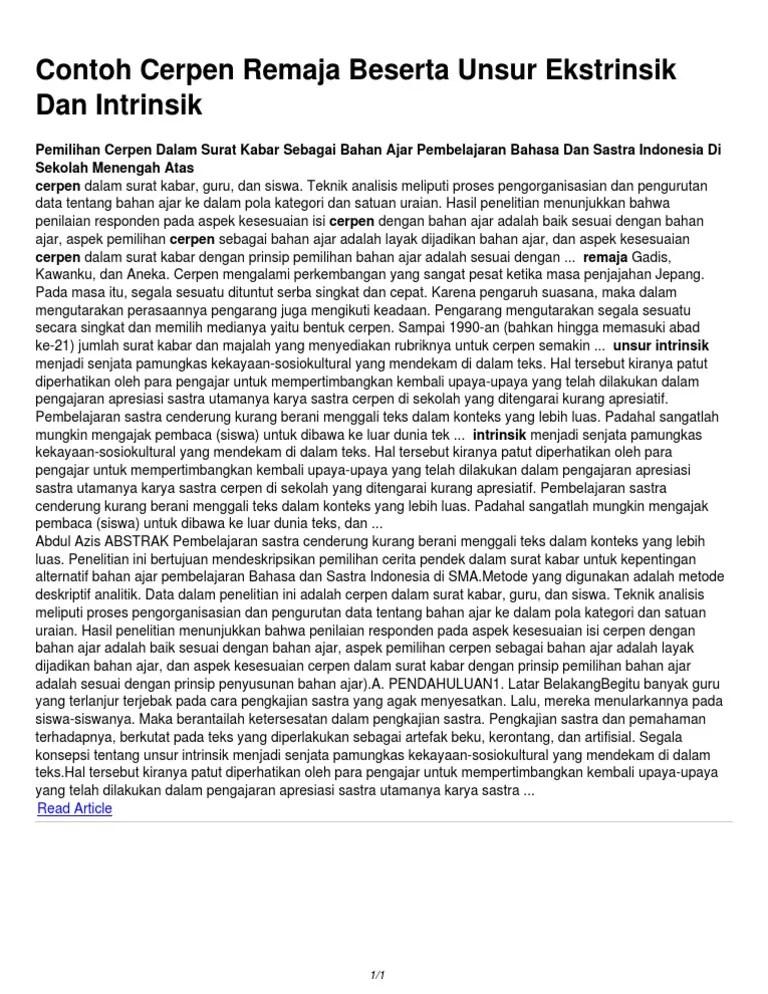 Cerpen Singkat Pendidikan Dan Unsur Intrinsiknya - Terkait Pendidikan