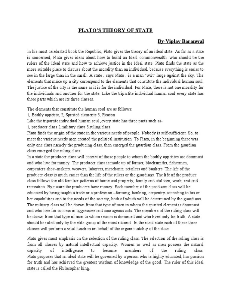 Plato's Theory of State PDF Plato Justice