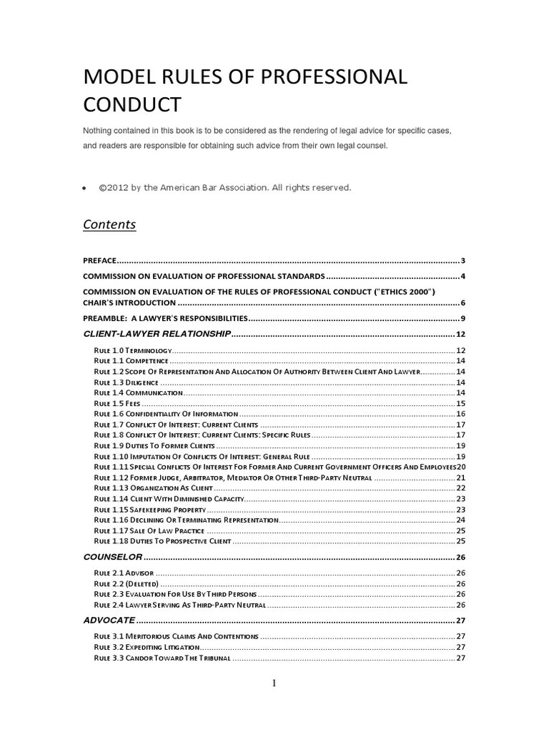Model Rules of Professional Conduct PDF American Bar Association