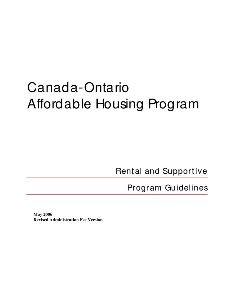 CanadaOntario Affordable Housing Program Rental and Supportive