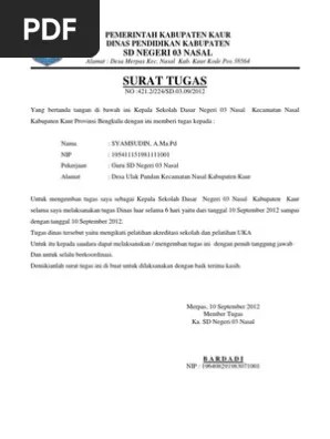 17 Contoh Surat Tugas Plt Kepala Sekolah