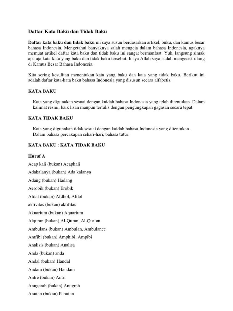 Daftar Kata Baku Dan Tidak Baku | PDF